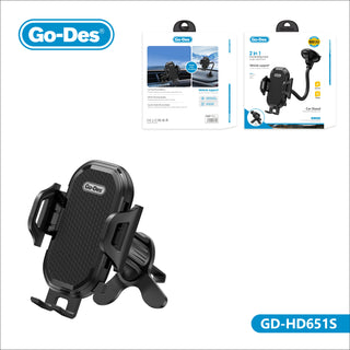 Go-Des 2-in-1 Ultra Stable Suction Cup Phone Holder Adjustable Phone Stand for Car Air Outlet Windscreen Mount