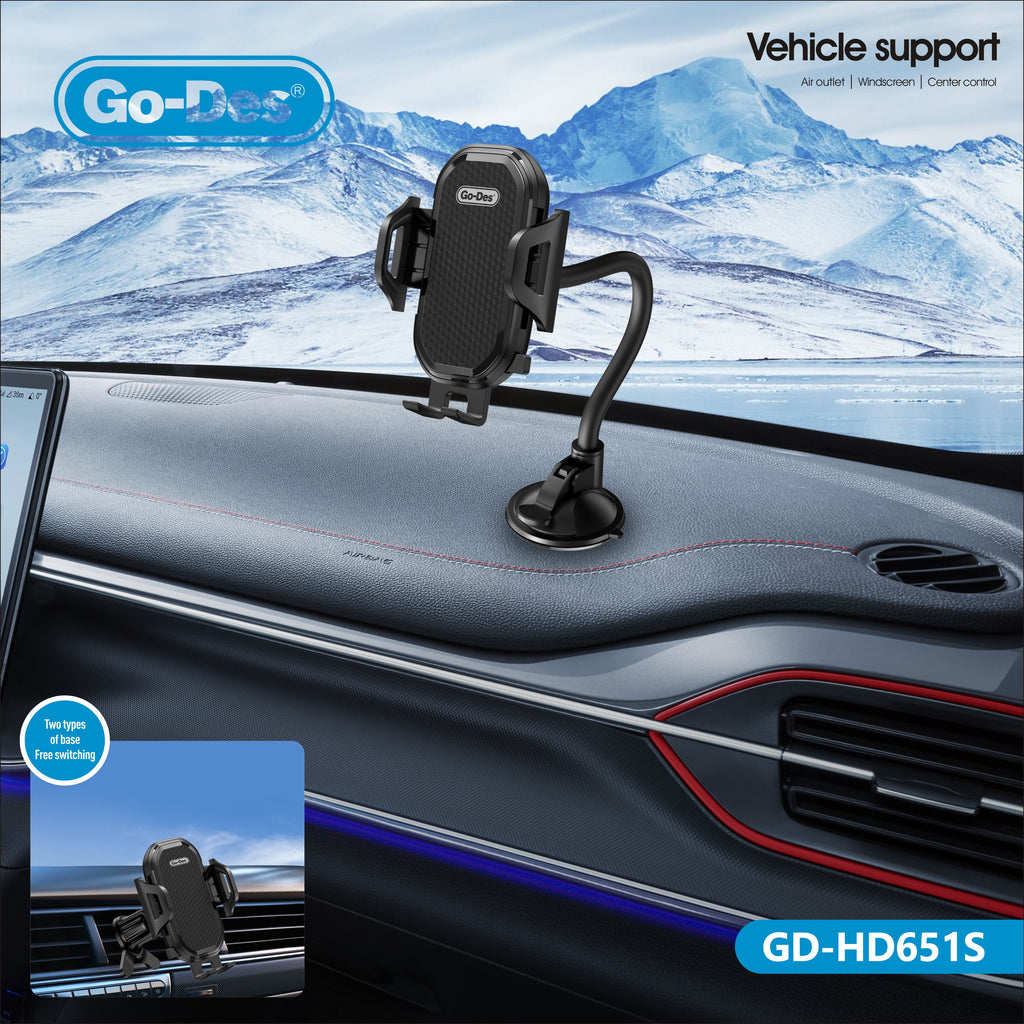 Go-Des 2-in-1 Ultra Stable Suction Cup Phone Holder Adjustable Phone Stand for Car Air Outlet Windscreen Mount