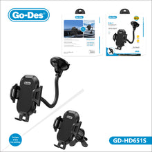 Cargar imagen en el visor de la galería, Go-Des 2-in-1 Ultra Stable Suction Cup Phone Holder Adjustable Phone Stand for Car Air Outlet Windscreen Mount