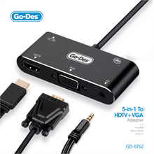 Загрузить изображение в программу просмотра галереи, Go-Des 5-in-1 Mobile HD Screen Player USB-C Lightning Micro USB to HDTV VGA AV Adapter with Wireless Bluetooth Connection and 2K Ultra HD Output