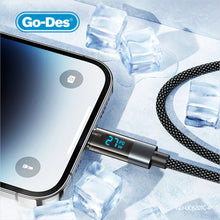 تحميل الصورة في عارض المعرض ، Go-Des 1.2M Fast Charging Cable Bionic Terminal LED Digital Display Nylon Braided Up to 100W