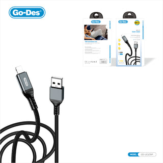 Go-Des 2M Fast Charging Data Cable USB/Type-C to Lightning/Type-C 3A Nylon Braided with Smart Chip Bionic Terminal