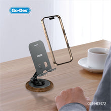 Load image into Gallery viewer, Go-Des Foldable Dual-Axis Desktop Stand 360° Adjustable Tablet Phone Holder with Aluminum Base and Charging Access