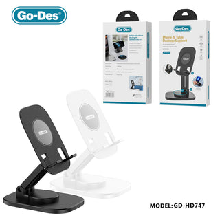 Go-Des 360° Rotating Desktop Phone Tablet Stand Adjustable ABS Aluminum Holder for Home or Office
