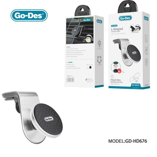 Go-Des L-Shaped Magnetic Phone Holder Universal Car Mount with Air Vent Clip 360 Degree Rotation and Strong Magnetic Grip