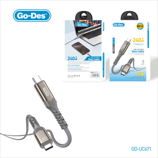 Go-Des 240W USB-C to USB-C Fast Charging Cable 1.5m Nylon Braided Data Cable with Smart Chip Sync Support