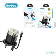 Go-Des PD35W Travel Charger Fast Charging Adapter with 1000mm USB-C to USB-C Cable Safe and Quick Charging