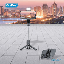 Load image into Gallery viewer, Go-Des Bluetooth Selfie Stick Tripod Foldable 2-in-1 Stand with Wireless Remote Cold Shoe Expansion