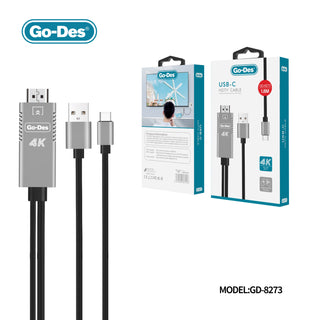 Go-Des USB-C to HDTV 4K Display Cable with USB-A Power Supply for Phone and Laptop Mirroring