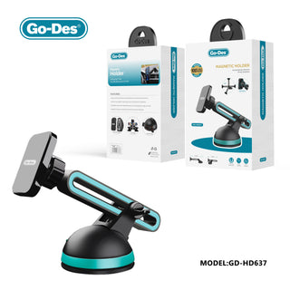 Go-Des 2-in-1 Magnetic Phone Holder with Telescopic Arm Dashboard Windshield and Air Vent Mount 360 Degree Rotation