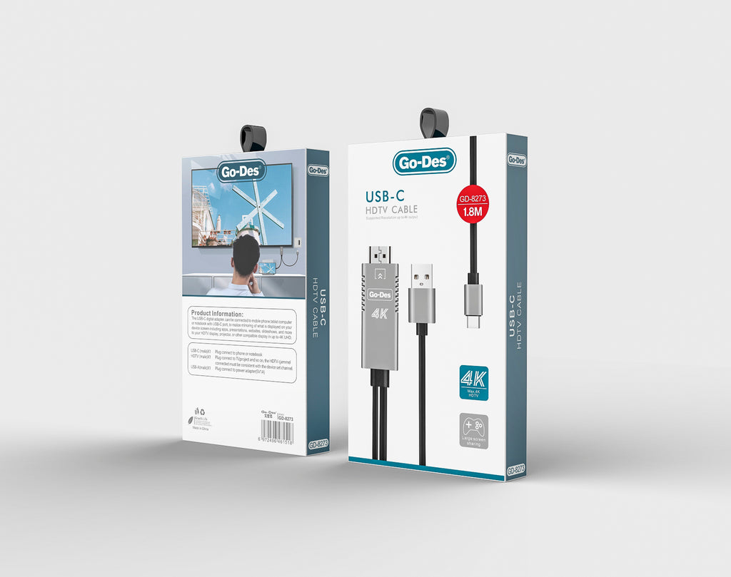 Go-Des USB-C to HDTV 4K Display Cable with USB-A Power Supply for Phone and Laptop Mirroring