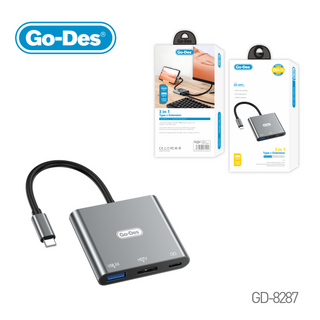 Go-Des 3 in 1 USB C Adapter HDMI Output USB 3.0 Data Transfer and PD Charging for Seamless Connectivity with Laptops TVs and Projectors