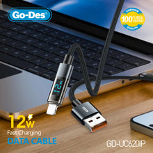 تحميل الصورة في عارض المعرض ، Go-Des 1.2M Fast Charging Cable Bionic Terminal LED Digital Display Nylon Braided Up to 100W