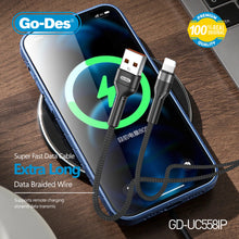 Cargar imagen en el visor de la galería, Go-Des 3M Nylon Braided USB Data Cable Ultra-Fast Charging Data Sync for iPhone Type-C Micro USB Devices