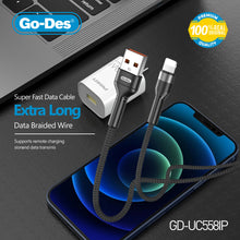 Cargar imagen en el visor de la galería, Go-Des 3M Nylon Braided USB Data Cable Ultra-Fast Charging Data Sync for iPhone Type-C Micro USB Devices