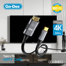 Charger l&#39;image dans la galerie, Go-Des 1.8 Meter Type-C to HDTV Cable 4K 30Hz Gold Plated Connectors Automatic Audio Video Synchronization