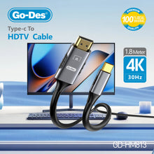 Charger l&#39;image dans la galerie, Go-Des 1.8 Meter Type-C to HDTV Cable 4K 30Hz Gold Plated Connectors Automatic Audio Video Synchronization