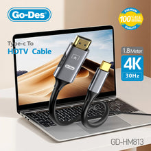 Charger l&#39;image dans la galerie, Go-Des 1.8 Meter Type-C to HDTV Cable 4K 30Hz Gold Plated Connectors Automatic Audio Video Synchronization