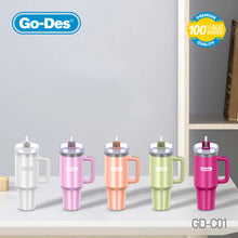 Load image into Gallery viewer, Go-Des 1200ml Car Insulated Cup 5-Layer Vacuum Thermal Bottle with Handle and Straw Stainless Steel Travel Tumbler