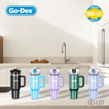 Load image into Gallery viewer, Go-Des 1200ml Car Insulated Cup 5-Layer Vacuum Thermal Bottle with Handle and Straw Stainless Steel Travel Tumbler