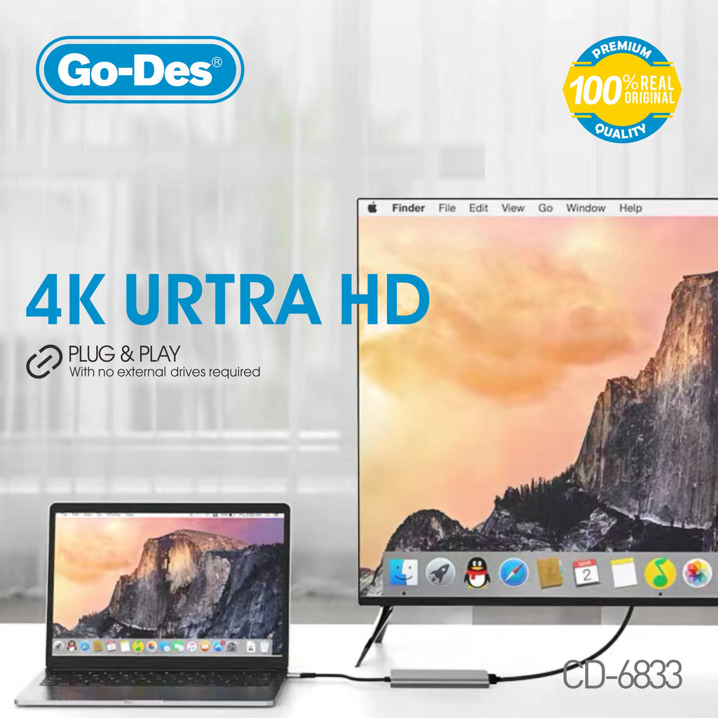 Go-Des  7-in-1 USB-C to HDTV Adapter 4K 60Hz Multiport Hub with USB-C USB-A SD/TF Slots PD 3.0 Fast Charging
