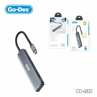 Go-Des  7-in-1 USB-C to HDTV Adapter 4K 60Hz Multiport Hub with USB-C USB-A SD/TF Slots PD 3.0 Fast Charging