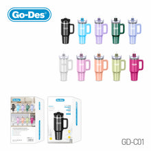 Load image into Gallery viewer, Go-Des 1200ml Car Insulated Cup 5-Layer Vacuum Thermal Bottle with Handle and Straw Stainless Steel Travel Tumbler