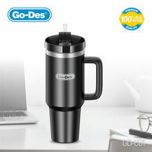 Load image into Gallery viewer, Go-Des 1200ml Car Insulated Cup 5-Layer Vacuum Thermal Bottle with Handle and Straw Stainless Steel Travel Tumbler