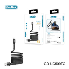 تحميل الصورة في عارض المعرض ، Go-Des Charging Cable Nylon Braided 3A Fast Charger for iPhone Type-C Micro USB Devices