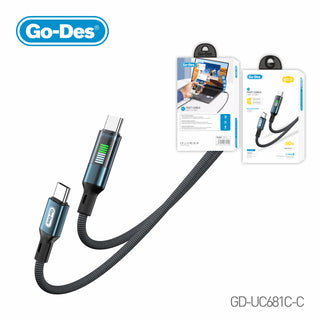 Go-Des كابل شحن سريع 1.2M 27W بتأثير ضوئي سباق الخيل، غلاف شفاف، Type-C إلى Lightning، Type-C إلى Type-C، متين بتصميم مقاوم للتشابك
