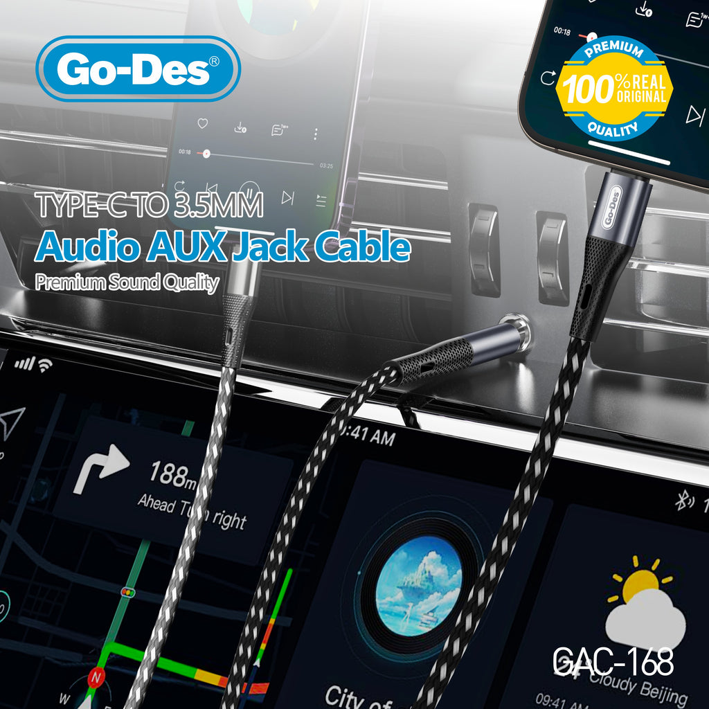 Go-Des Type-C to 3.5mm Aux Audio Cable 100CM Durable Braided Wire for Streaming and Music Use