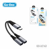 Go-Des Type C 2in1 Adapter Nylon Braided Cable PD 60W Fast Charging Lossless Audio 3.5mm Headphone Support