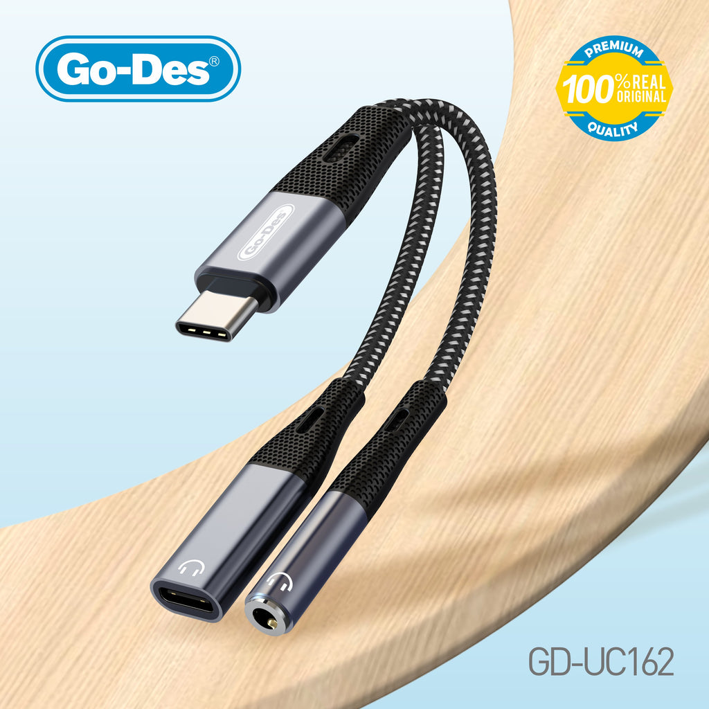 Go-Des 2in1 TypeC to 3.5mm Audio and Charging Adapter Cable with PD 60W Fast Charge and HIFI Sound Quality