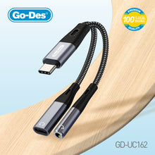 Cargar imagen en el visor de la galería, Go-Des 2in1 TypeC to 3.5mm Audio and Charging Adapter Cable with PD 60W Fast Charge and HIFI Sound Quality