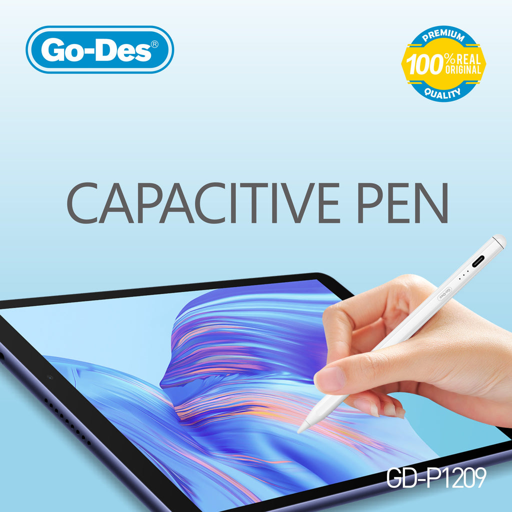 Go-Des Capacitive Pen Pressure Sensitive Stylus Magnetic Nib Detachable Tilt Writing Anti-Mis-Touch for Tablets Smartphones