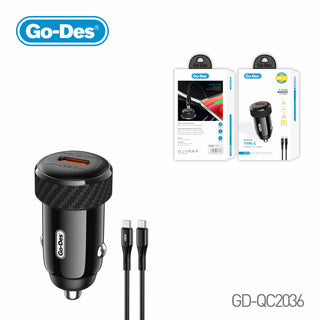 Go-Des TypeC Intelligent Car Charger 33W Fast Charging Auto ID Safety Protection Compact Design with TypeC Cable