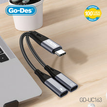 Load image into Gallery viewer, Go-Des Type C 2in1 Adapter Nylon Braided Cable PD 60W Fast Charging Lossless Audio 3.5mm Headphone Support