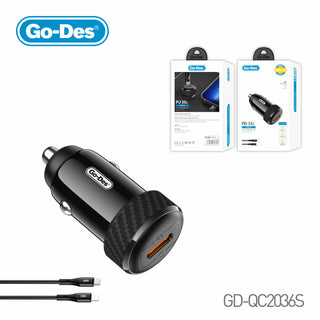 Go-Des PD33W Type-C Car Charger Fast Charging Adapter Kit Smart Chip Safety Quick Charger Vehicle Use