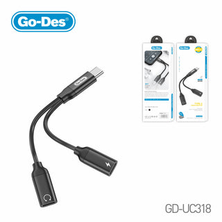 Go-Des Type-C Audio Charging Adapter 2in1 USB-C to USB-C PD Fast Charge Earphone Cable