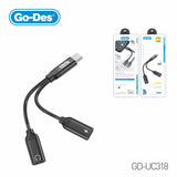 Go-Des Type-C Audio Charging Adapter 2in1 USB-C to USB-C PD Fast Charge Earphone Cable
