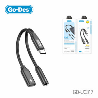 Go-Des Type-C to 3.5mm Audio Adapter PD Fast Charging 2in1 USB-C Headphone Converter Cable