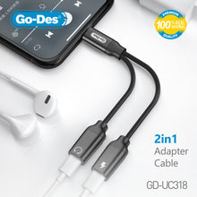 تحميل الصورة في عارض المعرض ، Go-Des Type-C Audio Charging Adapter 2in1 USB-C to USB-C PD Fast Charge Earphone Cable