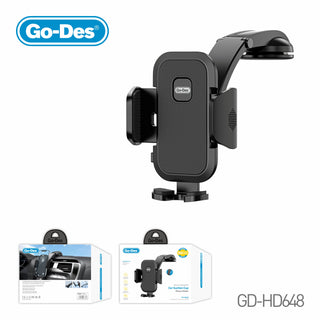 Go-Des Suction Cup Car Phone Holder Dashboard Windshield Mount Adjustable Arm Universal Bracket for Smartphone GPS Navigation