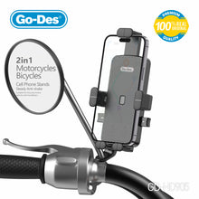 Cargar imagen en el visor de la galería, Go-Des 2in1 Motorcycle Bicycle Phone Holder 360 Rotation Handlebar Mount Anti-Shake Adjustable Stand
