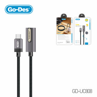 Go-Des 140W Magnetic USB-C to MagSafe Charging Cable 2M Elbow Design Nylon Braided for MacBook Air Pro with LED Indicator