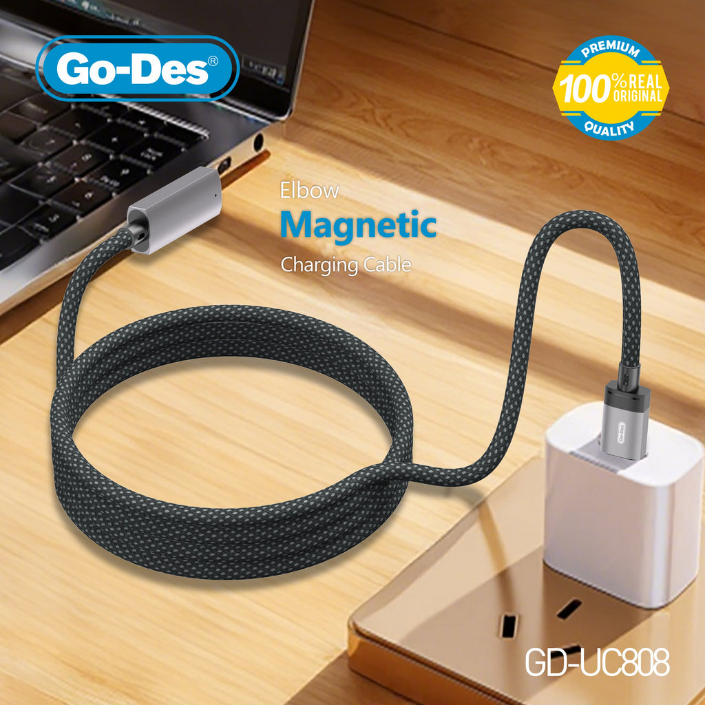 Go-Des 140W Magnetic USB-C to MagSafe Charging Cable 2M Elbow Design Nylon Braided for MacBook Air Pro with LED Indicator