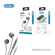 Cargar imagen en el visor de la galería, Go-Des Wired Earphones 3.5mm Semi In-Ear Metal Headphones with Mic Volume Control for Smartphone Music and Calls