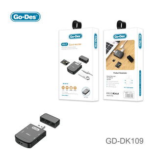 Go-Des 4in1 USB Card Reader Type-C USB-A SD MicroSD OTG Adapter High Compatibility Ultra Slim Metal Design for Laptop Tablet Phone