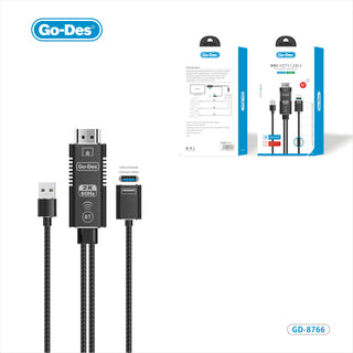 Go-Des 4in1 HDTV Cable Lightning Type-C Micro USB to HDMI Screen Mirroring Cable with Audio Video Sync 2K60Hz Plug and Play