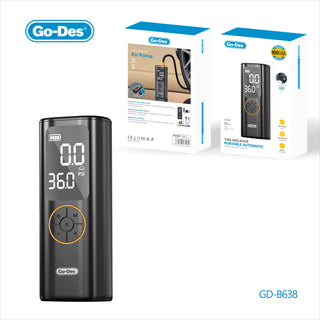 Go-Des Portable Car Tire Inflator Air Pump Automatic Stop Digital Display LED Emergency Light Power Bank